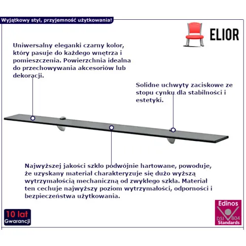 Vitrea czarna półka 90x10