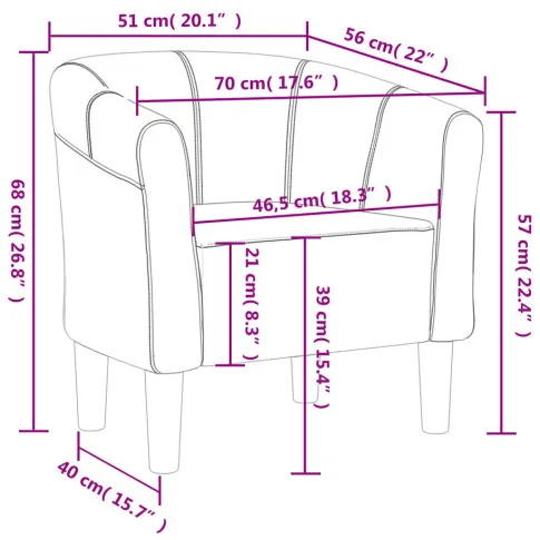 Wymiary techniczne  fotela klubowego Jivo