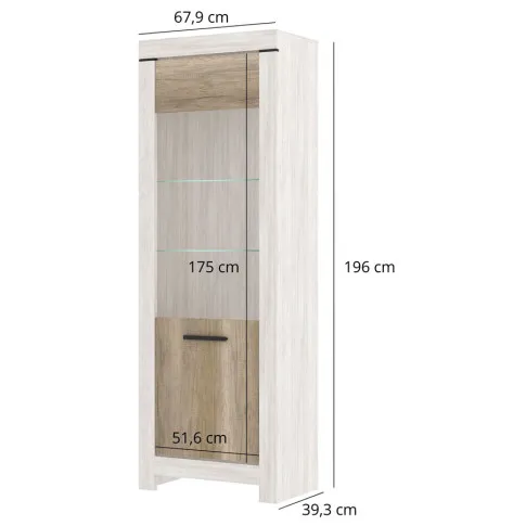 Wymiary wąskiej witryny podświetlanej Tillen 6X