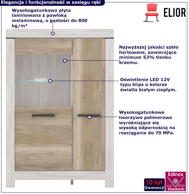 Niska witryna z LED Tillen 7X sosna canyon + dąb karabela