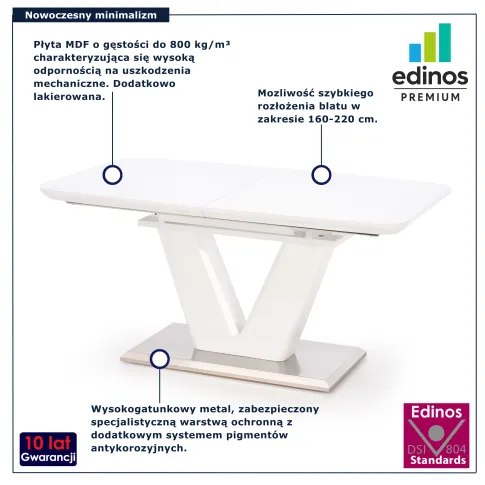 Szczegółowe zdjęcie nr 5 produktu Luksusowy rozkładany stół biały połysk - Edvin