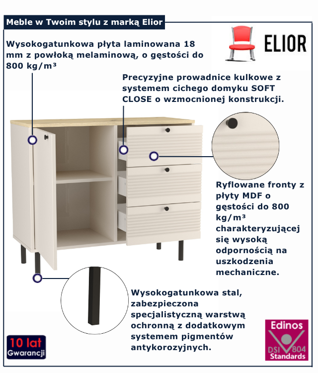 Komoda z 3 szufladami Zoani 3X kaszmir + dąb artisan