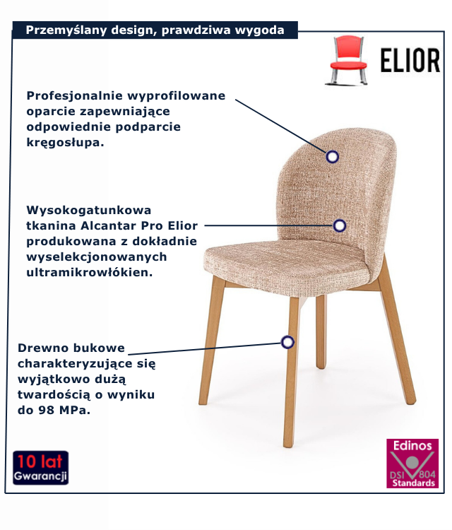 Drewniane tapicerowane krzesło beżowe w kolorze dębu Lorenti