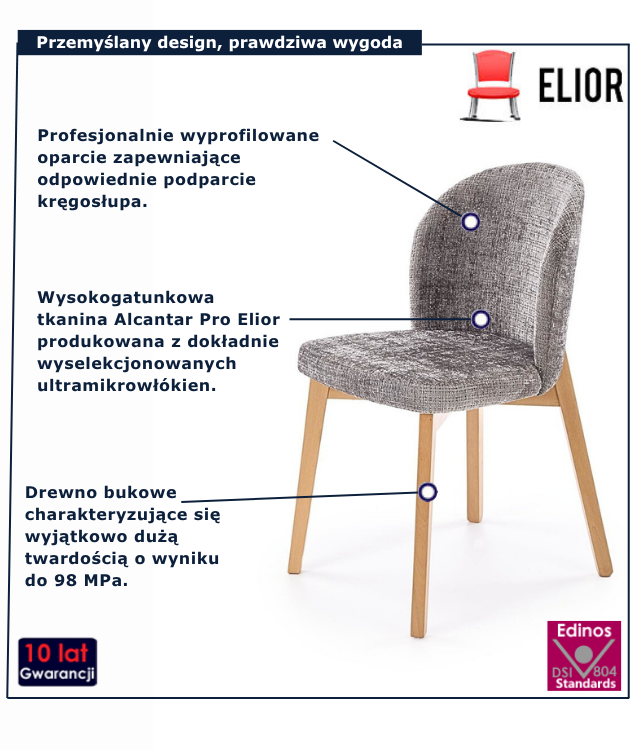 Drewniane szare tapicerowane krzesło Lorenti