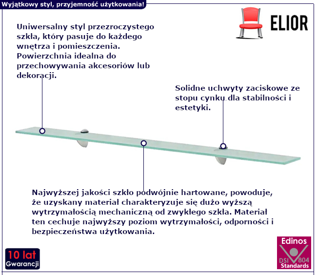 Szklana półka Divano do łazienki