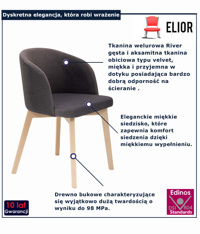 Kremowe krzesło pluszowe Bergan 7X dąb artisan