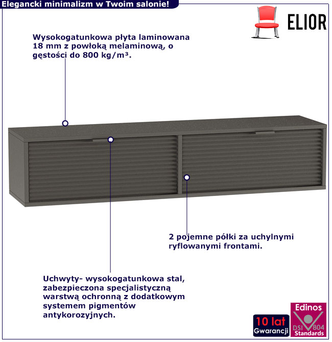 Czarna ryflowana szafka wisząca pod TV Inao 5X