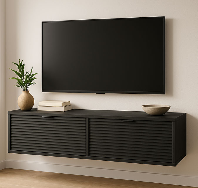 Czarna ryflowana szafka RTV Inao 5X