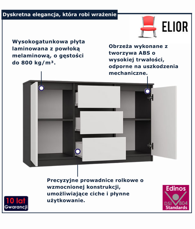 Biała komoda z 4 szufladami i 2 drzwiczkami 