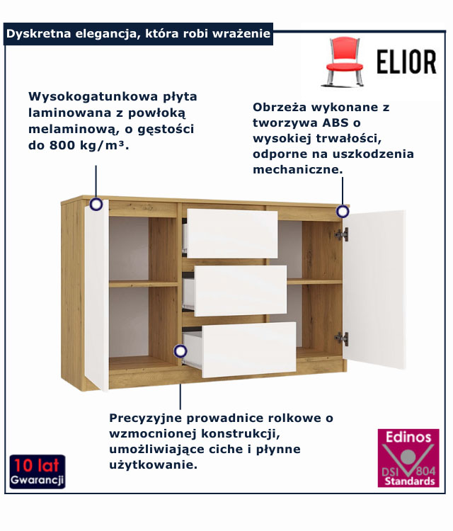 Biała komoda z 4 szufladami i 2 drzwiczkami 