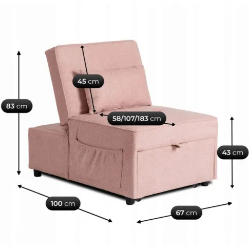 wymiary rozowego tapczanu Honeri