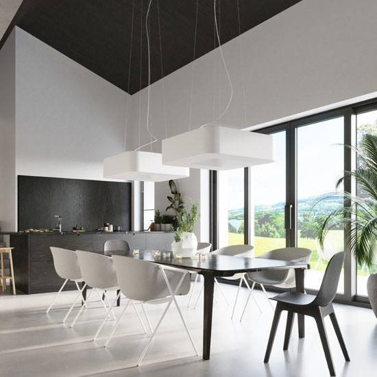 Czarny regulowany żyrandol zwisający z kwadratowym abażurem EX703-Blux