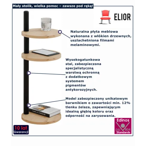  Stolik  okrągły dąb artisan + czarny Zork 4X