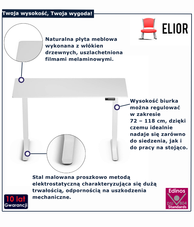 Białe elektryczne biurko Hike