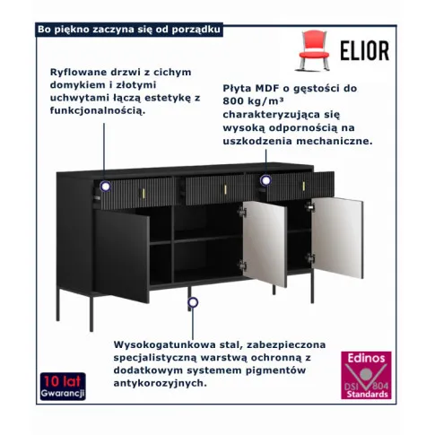 komoda czarna ryflowana Lelono 3X