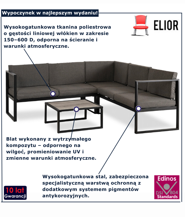 Ciemnoszary zestaw wypoczynkowy Meduro