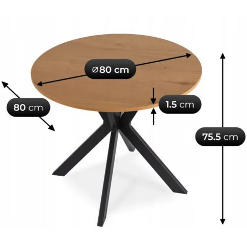 wymiary stolika ogragłego 80 cm Kaxi 3X