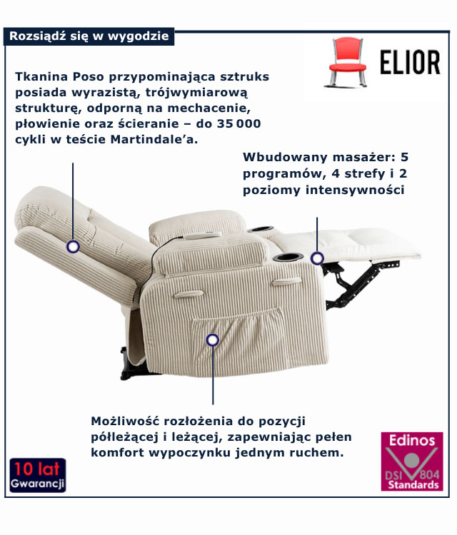 infografika bezowego fotela do salonu