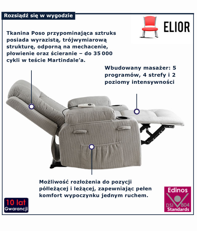 infografika bezowego fotela do salonu