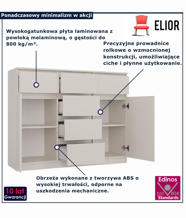 Biała komoda z 6 szufladami do sypialni Mort