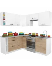 Narożne meble do kuchni dąb sonoma + biały - Voku w sklepie Edinos.pl