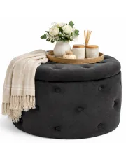 Czarna pikowana pufa ze schowkiem - Lulu w sklepie Edinos.pl