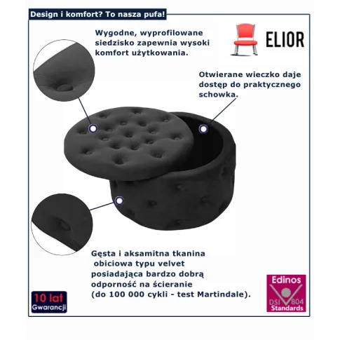 Czarna pufa pikowana Lulu