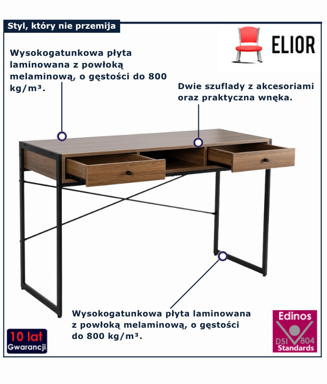 Loftowe proste biurko do pracy z szufladami Takira