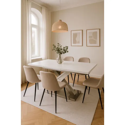 Szczegółowe zdjęcie nr 4 produktu Biały rozkładany stół ze szklanym blatem - Nomer 3X