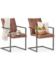 Brązowe skórzane krzesła na płozach - Flix w sklepie Edinos.pl