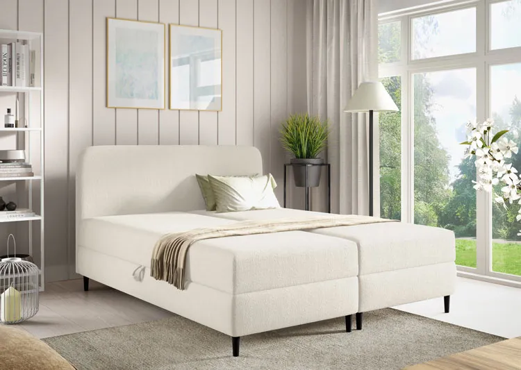 Sypialnia nowoczesna z wykorzystanem łóżka kontynentalnego Tionis śmietanka