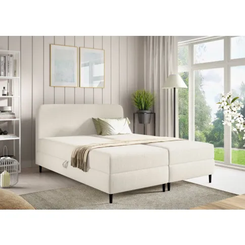 Sypialnia z wykorzystaniem łóżka z zagłówkiem Tionis śmietankowe