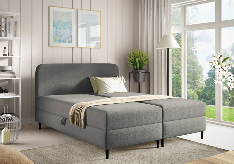 Sypialnia z wykorzystanem szarego łóżka kontynentalnego Tionis