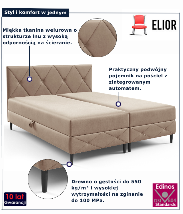 Beżowe pikowane łóżko kontynentalne Riessa