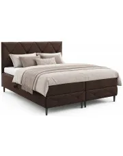 Brązowe łóżko dwuosobowe z pikowanym zagłówkiem Riessa - 5 rozmiarów w sklepie Edinos.pl