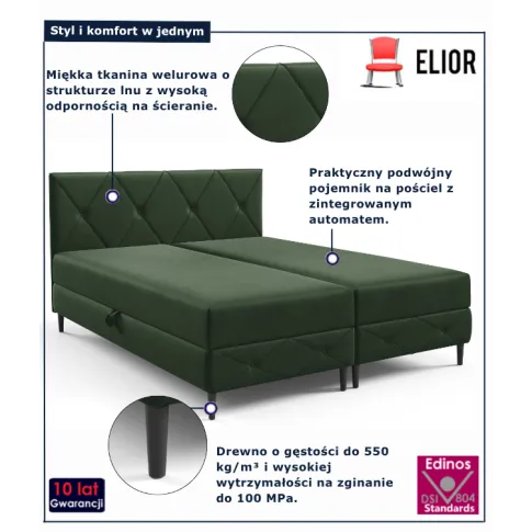 Zielone łóżko dwuosobowe z zagłówkiem Riessa