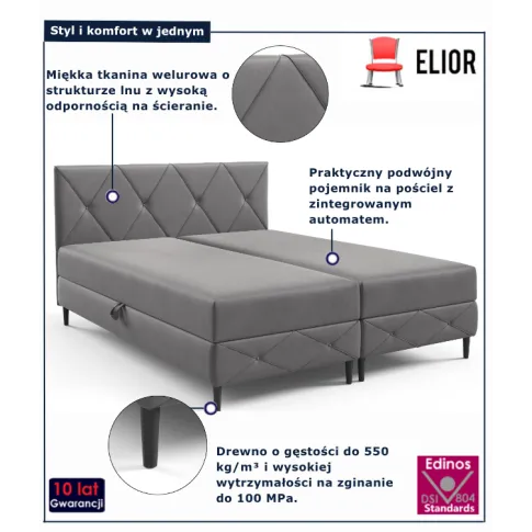 Szare łóżko z pikowanym zagłówkiem Riessa