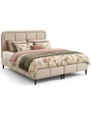 Kremowe łóżko tapicerowane kontynentalne z podwójnym pojemnikiem Acianna - 5 rozmiarów w sklepie Edinos.pl