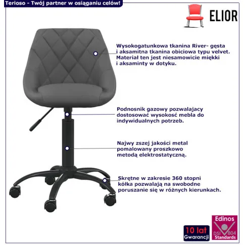 Fotel obrotowy na kółkach w kolorze ciemnoszarym