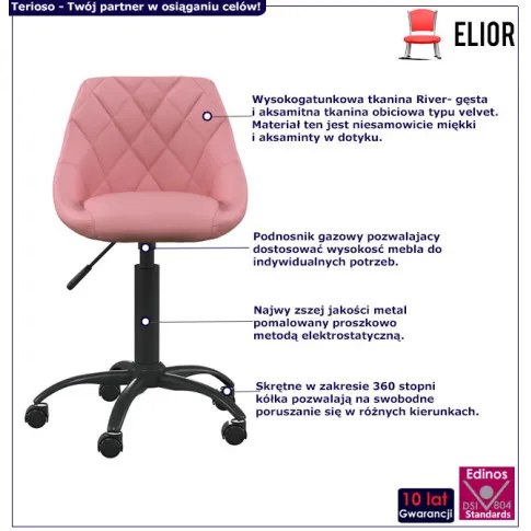 Fotel obrotowy na kółkach w kolorze różowym