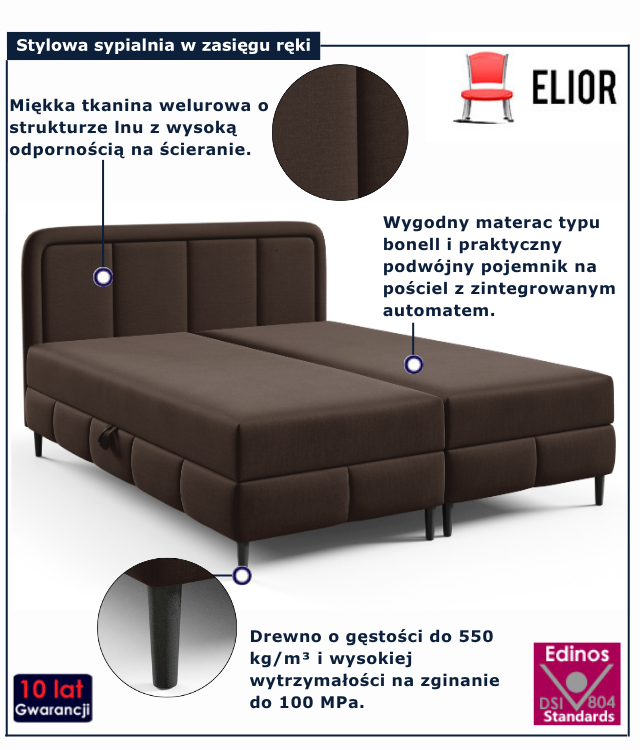 Brązowe łóżko dwuosobowe z zagłówkiem do sypialni Acianna