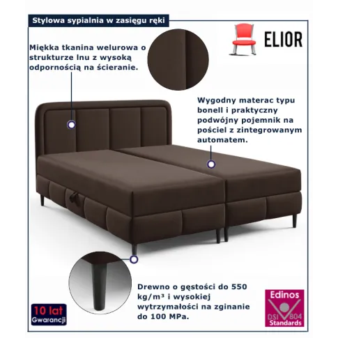 Brązowe łóżko tapicerowane dwuosobowe Acianna