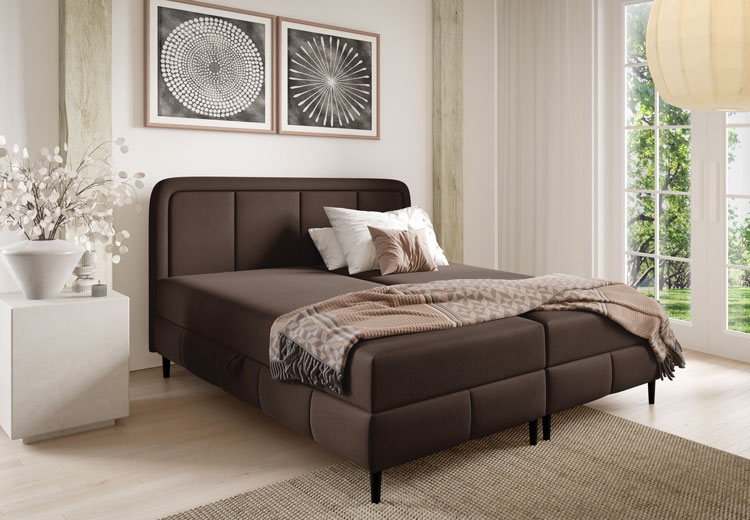 Nowoczesna sypialnia z brązowym łóżkiem kontynentalnym Acianna