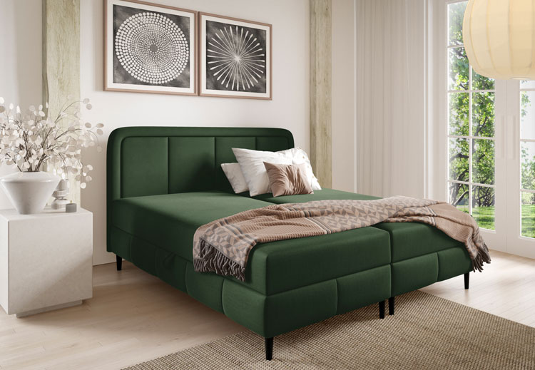 Wnętrze z zielonym łóżkiem kontynentalnym Acianna