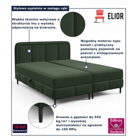 Zielone łóżko kontynentalne z zagłówkiem Acianna