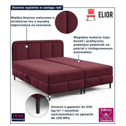 Bordowe łóżko kontynentalne Acianna