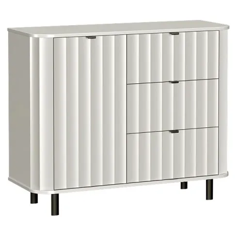 Biała ryflowana komoda na nóżkach do sypialni Egesio 5X