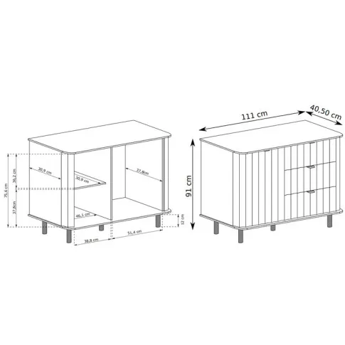 Wymiary ryflowanej komody Egesio 5X