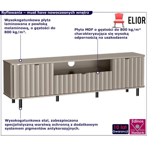 Ryflowana szafka RTV na nóżkach Egesio 7X glina