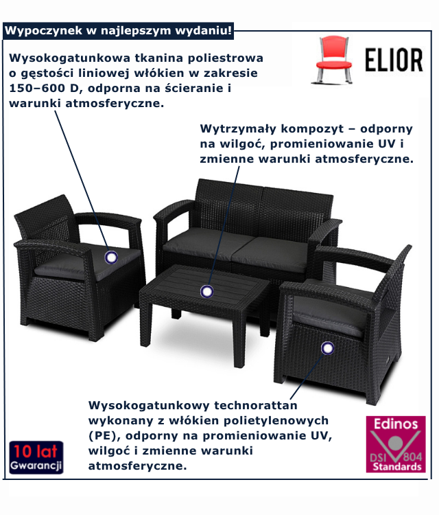 Zestaw wypoczynkowy Laverro czarny + ciemnoszary